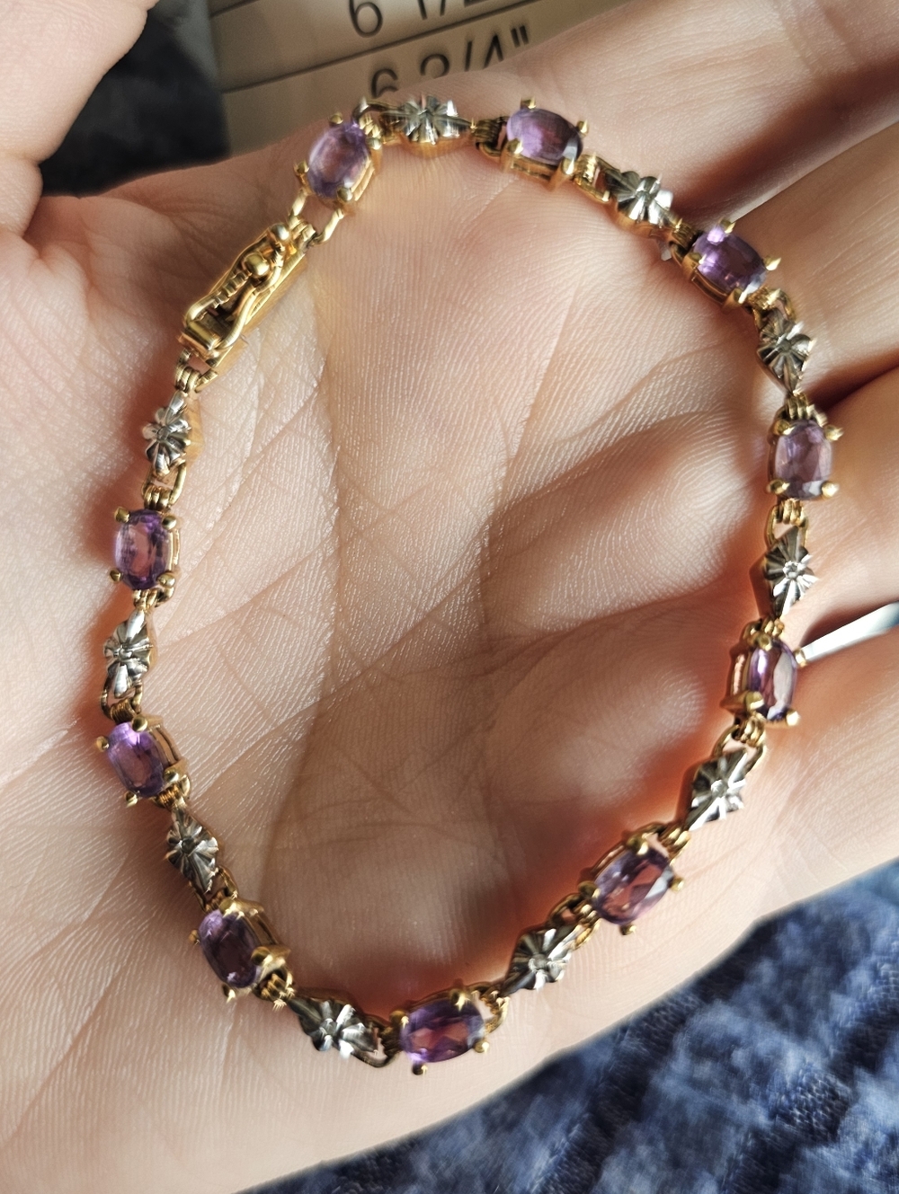 Sterling amethyst & diamond bracelet. Stamped 925 has a gold wash. Beautiful! - Picture 3 of 5